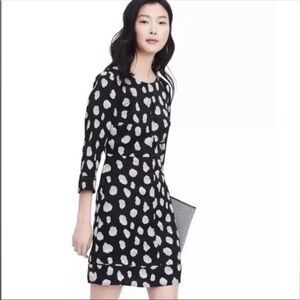 Banana 🍌 Republic black dress with white spots, 3/4 sleeves, lining size 12